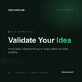Validate Your Idea cover: a one-week evidence-first go or no-go, VentureLab3 dark green workbook.