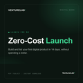Zero-Cost Launch cover: launch a digital product for $0, VentureLab3 dark green guide.